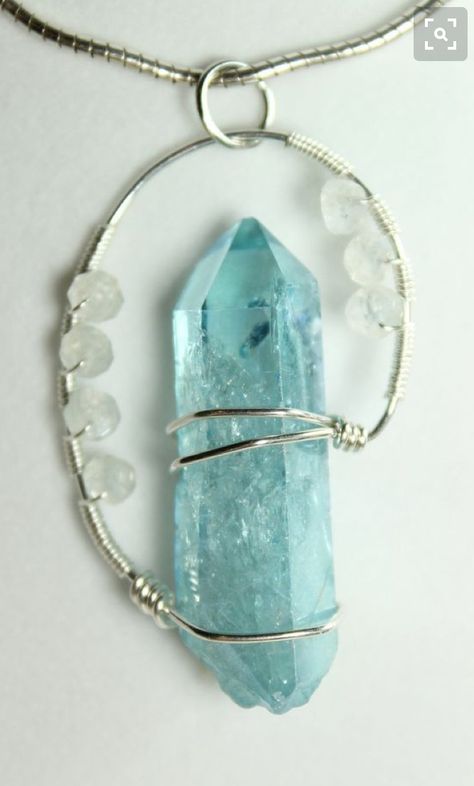 Aqua Aura Quartz, Bijoux Fil Aluminium, Aqua Aura, Wire Wrapping Crystals, Wire Wrapping Stones, Sterling Silver Wire Wrap, Work Jewelry, Diy Schmuck, Aura Quartz