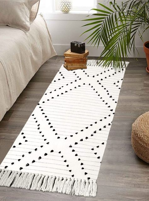 Boho Bath Mat, Rug Black And White, Bathroom Runner, Boho Runner Rug, Beige Throws, Bathroom Runner Rug, Porch Rug, Laundry Room Rugs, White Chic