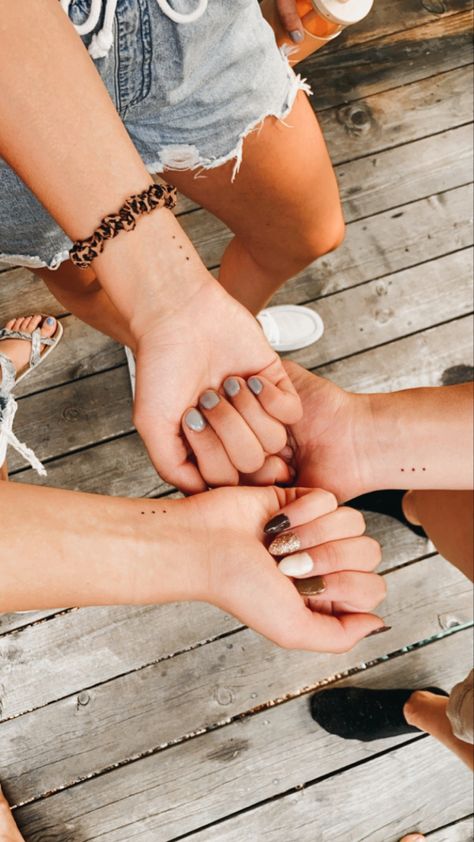 Trio Friend Tattoos Matching, Dainty 3 Best Friend Tattoos, Small Tattoos Three Friends, Friendship Wrist Tattoos, Three Bff Tattoos, Three Besties Tattoo, Best Friend Tattoos Three, Matching Tattoos For Three Best Friends, Three People Tattoos Ideas