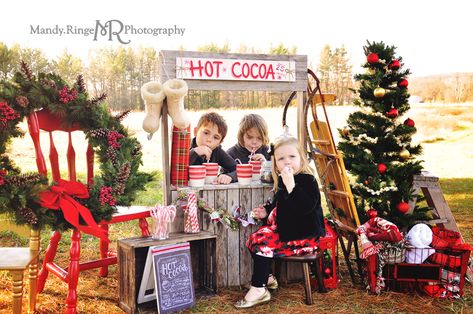 Cocoa Stand, Hot Cocoa Stand, Christmas Photo Booth, Christmas Shoot, Christmas Mini Sessions, Christmas Photography, Christmas Photoshoot, Backdrop Design, Christmas Tree Farm