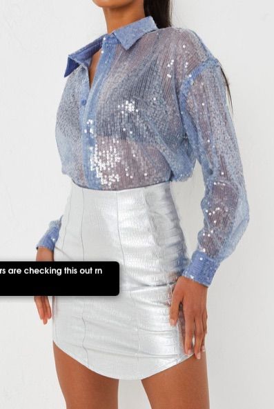 Blue Sparkle Outfit, Blue And Silver Outfits, Sparkle Skirt Outfit, Lizzo Concert, Retro Outfits 80s Style, Marriage Suit, Birthday Aesthetics, Blue Top Outfit, Marriage Suits