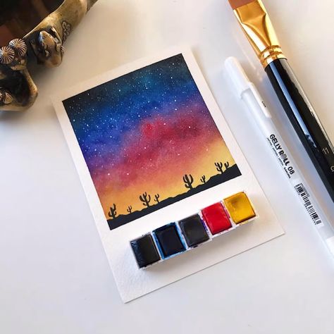 Fun and Easy Watercolour Galaxies - Step by Step (Polaroid Style) | Zaneena Nabeel | Skillshare White Gouache, Watercolor Galaxy, Flat Brush, Easy Watercolor, Milky Way, Join Me, Watercolour Painting, For Everyone, Step By Step