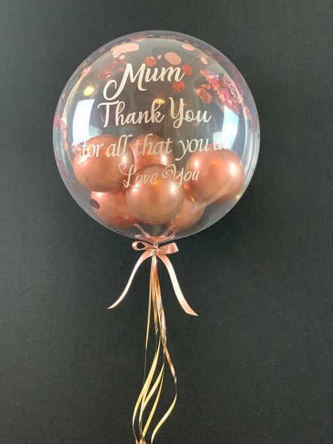 Mothers Day Balloons, Gold Confetti Balloons, Rose Gold Confetti, Rose Gold Balloons, Balloon Gift, Bubble Balloons, Personalized Mother's Day Gifts, Wife Birthday, Mum Birthday