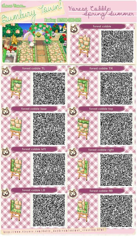 Animal Crossing New Leaf QR codes Bumbury Lawn Forest Cobble Acnl Qr Code Sol, Acnl Qr Codes Paths, Animal Crossing New Leaf Qr Codes, Acnl Paths, Animal Crossing Qr Codes, Acnl Qr Codes, Motif Acnl, Animals Tattoo, Animal Crossing 3ds