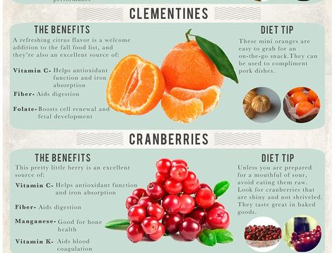 Clementine Benefits, Cranberries Benefits, Cranberry Benefits, Food Infographic, Filling Food, On The Go Snacks, Fall Food, Pork Dishes, Food Facts