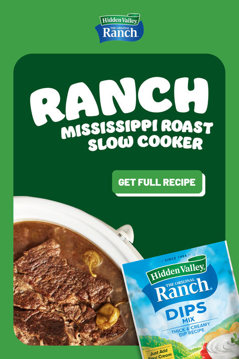 This recipe has been called “The Roast that Owns the Internet” but we call it a holiday must-have for everyone who loves savory Ranch flavor. Ranch Roast, Roast Slow Cooker, Hidden Valley Recipes, Cheesy Potatoes Crock Pot, Turkey Dressing, Mississippi Pot, Crockpot Steak, Xmas Recipes, Mississippi Roast