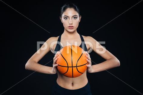 Pretty fitness woman holding and posing with basketball ball Stock Photos #AD ,#woman#holding#Pretty#fitness Orange Basketball, Photo Focus, Fitness Photos, Basketball Ball, Fitness Girl, Girl Standing, Action Poses, Female Poses, Art Reference Poses