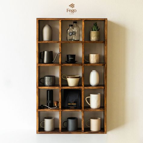 Cup Display Shelf, Coffee Mug Shelf, Mug Shelf, Condo Renovation, Mug Display, Wooden Wall Shelves, Apartment House, Pottery Inspiration, Coffee Station