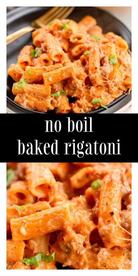 No Boil Baked Rigatoni is a super easy and delicious pasta dish made with rigatoni noodles, Italian sausage, marinara, Italian seasonings, milk, half and half, and Italian cheese! This recipe requires no boiling of the noodles – they are cooked while it bakes! Italian Sausage Marinara, Rigatoni Pasta Recipes, Chicken Rigatoni, Lemon Parmesan Pasta, Rigatoni Noodles, Sausage Pasta Bake, Chicken Sausage Pasta, Sausage Marinara, Rigatoni Recipes