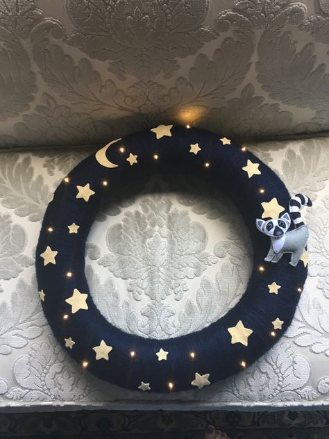 Starry night good night wreath. Nightlight wreath for nursery with led timer lights Wreath Ideas, Winter Wreath, Fall Wreaths, Islamic Calligraphy, Summer Wreath, Holiday Wreaths, Spring Wreath, Good Night, Halloween Wreath