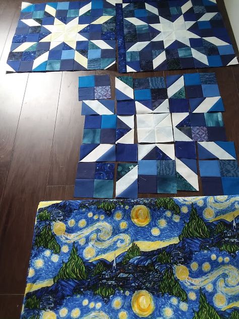 Starry Night Quilt, Starry Starry Night, Pinwheel Block, Starry Night Painting, Quilt Labels, Starry Night Van Gogh, The Attic, Star Quilts, Night Painting