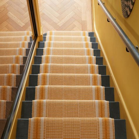 Mila Gold from our latest collection A Journey in Colour was made in collaboration with @arumfellow founders Caroline & Dylan, seen here in… | Instagram Yellow Staircase, Roger Oates, House In London, Stair Runner, House Inspiration, Old House, House Colors, Rich Color, Color Combinations