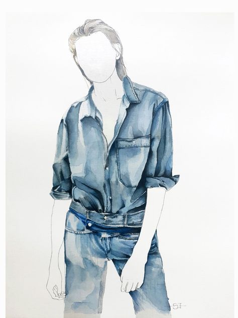 shabna_jahan on Instagram #fashionillustration #watercolour #denim #pinterest Fashion Illustration Denim, Denim Watercolor, Denim Illustration, Denim Fashion Illustration, Watercolour Fashion Illustration, Fashion Illustration Watercolor, Watercolor Fashion, Denim Chic, Fashion Illustrator