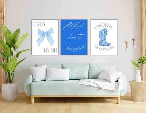 The perfect decor for dorms, apartments, or anywhere that you want to show off your love for the University of Kentucky!  A set of 3 posters available for digital download, NOT A PHYSICAL ITEM.  I would love to make a set that is custom to your college town! Message me and we can figure out the details! Print set of 3, preppy wall art, preppy room decor, preppy posters, University of Kentucky Print, preppy Print, colorful travel Print, Bright Print, Travel Print, Wall Art, Colorful Wall Art, blue wall art, Modern Print, Printable, Instant Download, Printable art , Preppy room decor, Kentucky Print, Lexington Print, SEC Print, College Print, Kentucky Cowboy Boots, Cute University of Kentucky Pictures Kentucky Dorm Room Ideas, University Of Kentucky Dorm Room Ideas, Kentucky Dorm Room, Kentucky Pictures, University Of Kentucky Dorm, Dorm Pictures, Preppy Posters, Room Decor Preppy, College Bedroom Decor