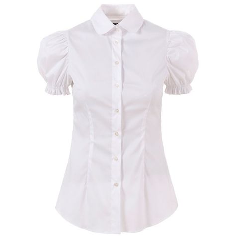 D&G CAMICIA W0800 COTTON / NYLON SS10/SS0541TNEB (3.301.300 VND) ❤ liked on Polyvore featuring tops, blouses, shirts, uniform, women, round collar shirt, button front shirt, short shirts, puffed sleeve blouse and white button front blouse Button Up Puff Sleeve Top, Puffy Sleeve Button Up Shirt, White Shirt Puffy Sleeves, White Blouse Puffy Sleeves, Puff Sleeve Button Up, White Shirt With Puffy Sleeves, White Puffy Shirt, Lolbit Cosplay, Puffed Sleeves Shirt