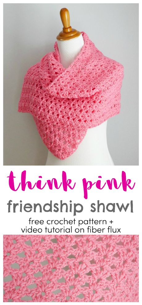 Free Crochet Pattern...Think Pink Friendship Shawl! - fiberfluxblog.com Friendship Shawl, Moss Crochet, Prayer Shawl Crochet Pattern, Crochet Shaw, Prayer Shawl Patterns, Crochet Prayer Shawls, Crochet Shawl Free, Crochet Shawl Pattern, Wear A Scarf