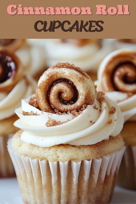 Cinnamon Roll Cupcakes Easy, Cinnamon Rolls Cupcakes, Cinnamon Roll Cupcake, Cinnamon Swirl Cupcakes, Cinnamon Roll Cupcakes, Cinnamon Roll Frosting, Cinnamon Cupcakes, Delicious Cupcakes Recipes, Mini Cinnamon Rolls