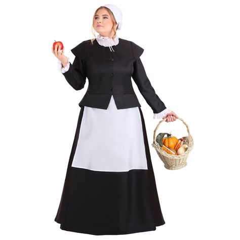 Female Pilgrim Costume Pilgrim Outfit, Pilgrim Dresses, Pilgrim Clothing, Pilgrim Costume, Plus Size Costume, Holiday Costumes, Thanksgiving Traditions, Thanksgiving Party, Mothers Dresses