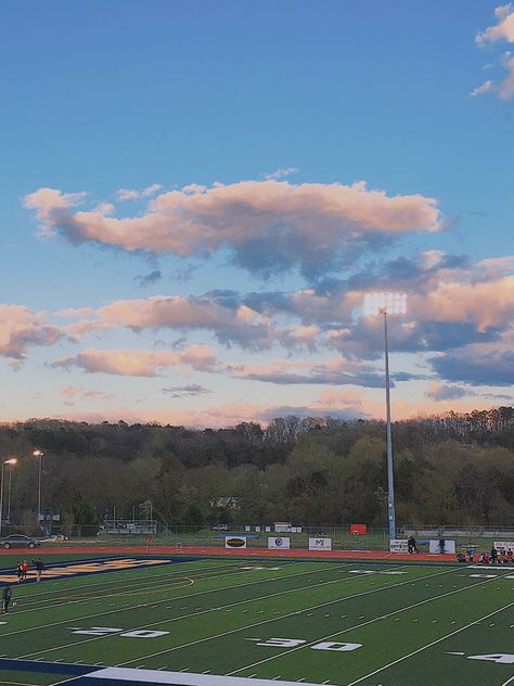 School Field Aesthetic, Field Aesthetic, High School Soccer, Aesthetic Clouds, School Field, Junior Year, Sky Aesthetic, Soccer Field, High School