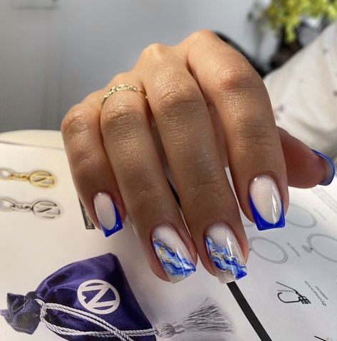 Summer Blue Nails, Blue Nails Ideas, Kylie Nails, Wave Nails, Blue And White Nails, Sea Nails, Blue Acrylic Nails, Blush Nails, Work Nails