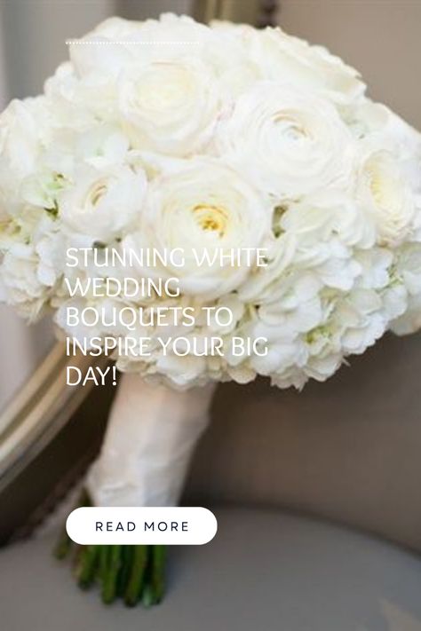 Discover a collection of breathtaking white wedding bouquets that will add elegance to your special day. Get inspired by these stunning floral arrangements for a dreamy and romantic wedding. Perfect for the bride seeking sophistication and beauty in her bouquet choice. Colors For Weddings, White Hydrangea Bouquet, Pretty Wedding Bouquet, Mrs To Be, Classic Wedding Bouquet, Elegant White Wedding, White Rose Wedding Bouquet, Ivory Bouquet Wedding, Blush Bouquet Wedding