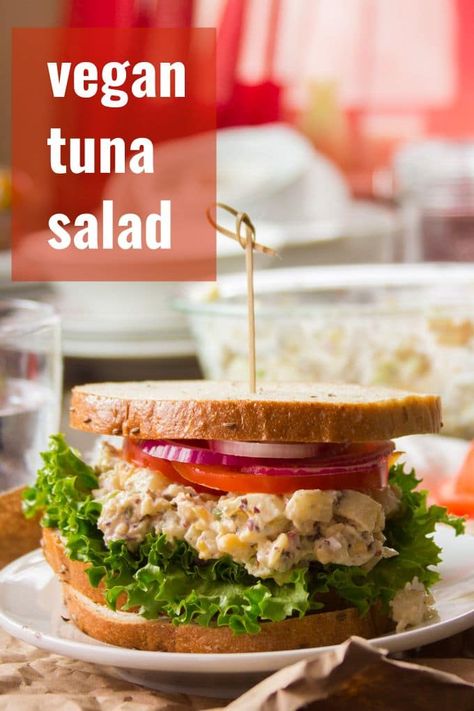 Vegan tuna salad that actually tastes like the stuff you grew up eating! Chickpeas and heart of palm give it the perfect texture, but the real magic is in the dulse flakes that infuse it with the perfect savory seafood flavor. Serve over greens or stuffed in a sandwich for an amazing vegetarian lunch! #veganrecipes #veganlunch #vegansandwiches Vegan Tuna Salad, Nori Sheets, Vegan Tuna, Tuna Recipe, Heart Of Palm, Hearts Of Palm, Tuna Recipes, Vegetarian Lunch, Vegan Sandwich