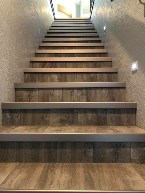 Wooden Tiles Stairs, Steps Design Interior Stairs Tiles, Step Tiles Design, Tails Flooring Design Hall, Wood Tile Stairs, Staircase Tiles Design, Staircase Tiles, Stair Tiles, Stairs Tiles Design