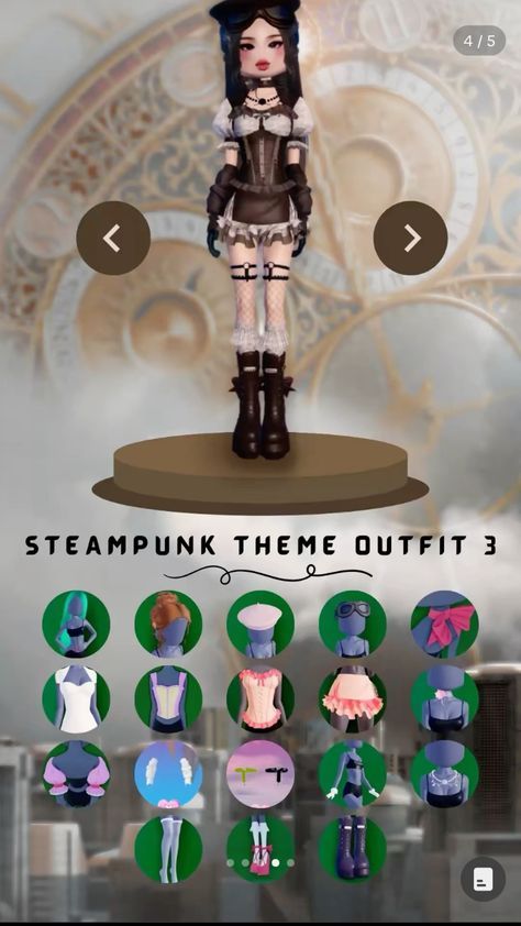 Di Party Theme, Dit Classy Demure Mindful, Dti Nerd Theme, Dti Outfits Ideas Trendy, Di Time Traveler Outfit, Dti Steampunk Outfit Ideas, Dti Theme Steampunk, Steampunk Dti Outfit, Steam Punk Dress To Impress No Vip