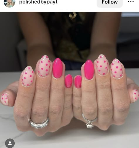 Cute Short Nail Designs Summer Polka Dots, Pink Tip Nails, Dot Nails, Barbie Nails, Hello Nails, Girly Acrylic, Summery Nails, Polka Dot Nails, Girly Acrylic Nails