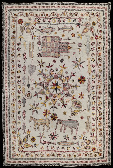 Indian Quilt, Kantha Embroidery, Embroidered Quilts, Kantha Quilts, Bubble Art, Philadelphia Museum Of Art, Kantha Work, Embroidery Motifs, Kantha Stitch