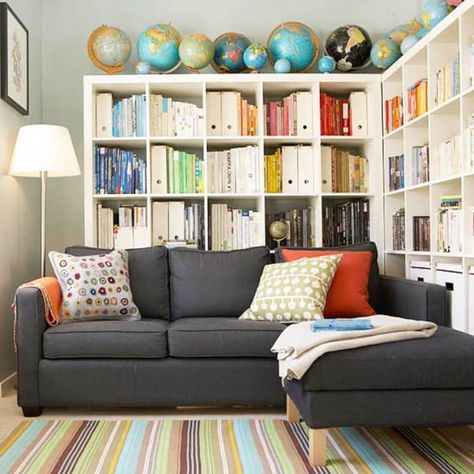 15 Super Smart Ways to Use the IKEA Kallax Bookcase | Apartment Therapy Apartment Therapy Living Room, Home Library Rooms, Wooden Room Dividers, Living Room Furniture Layout, Kallax Ikea, Furniture Placement, Trendy Living Rooms, Living Room Shelves, Cool Ideas