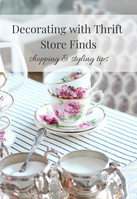 Want to learn how to decorate with thrift store finds? I'm sharing my best shopping tips for scoring the good stuff, plus home styling tips. #thriftstorefinds #thrifting #vintagedecor Store Styling, Thrift Tips, Cup Candles, Home Styling Tips, Thrift Store Diy, Thrift Store Shopping, Pretty Mugs, Home Styling, Diy Remodel