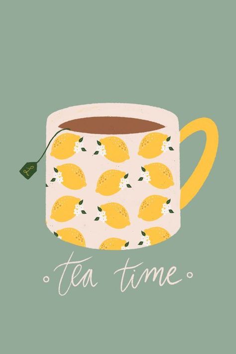 Hygge Illustration, Tea Artwork, Lemon Artwork, Lemon Illustration, Stickers On Instagram, Tea Illustration, Tiktok Shop, Lemon Tea, Tea Art