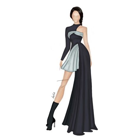 Stylish Croqui Sketch, Party Dress Sketch, Cocktail Dress Sketch, Evening Wear Fashion Illustration, Cocktail Dress Illustration, Symmetrical Pictures, Dress Illustration Design, Digital Fashion Illustration, Fashion Illustration Poses