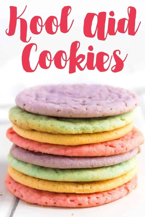 Kool-Aid Cookies are a fun, flavorful drop cookie that can be ready in just twenty minutes! Try this under 30-minute dessert recipe that both kids and adults will love! Kool Aid Cookies, Kool Aid Recipes, Koolaid Cookies, Kool Aid Rock Candy, Drop Cookies Recipes Simple, Kid Friendly Desserts, Kid Friendly Cookie Recipes, Kool Aid Pie, Kool Aid Pie Recipe