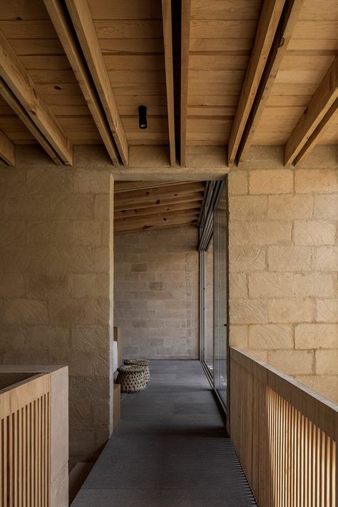 Mud Brick, 2020 Photography, Wooden Shutters, Exposed Brick Walls, Material Palette, Exposed Brick, Contemporary Architecture, Brick Wall, Open Space