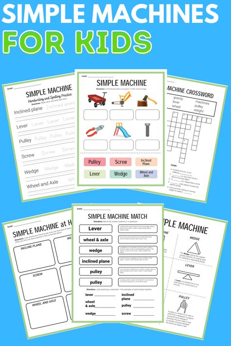 Simple Machines Worksheets for Kids - Little Bins for Little Hands Simple Machines For Kids, Simple Machines Unit, Simple Machine Projects, Diy Science Experiments, Kids Worksheets, Spelling Practice, 4th Grade Science, Kids Worksheets Printables, Easy Science Experiments