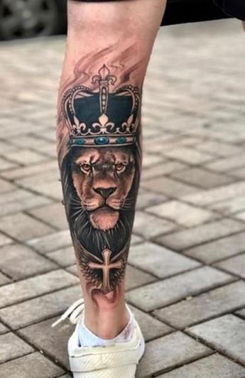 Lion Tattoo On Back, Lion Leg Tattoo, Leg Tattoos For Men, Calf Tattoo Men, Leo Tattoo Designs, Tattoo Ideas Males, Best Leg Tattoos, Lower Leg Tattoos, Unique Tattoos For Men