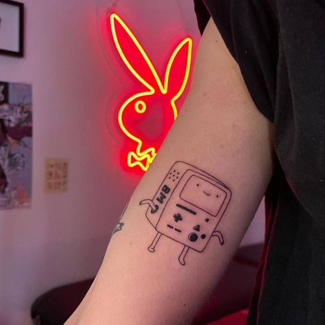 Subtle Adventure Time Tattoo, Small Adventure Time Tattoo, Regular Show Tattoo, Bmo Tattoo, Minecraft Tattoo, Adventure Time Tattoo, Flame Tattoos, Theme Tattoo, Cute Little Tattoos