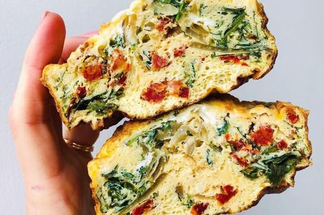 Sundried Tomato, Arugula, & Feta Egg Bake - Daddio's Kitchen Feta Egg Bake, Tomato Egg Bake, Spinach Feta Egg, Prepped Breakfast, Vegetarian Breakfast Casserole, Egg Bake Casserole, Tomato Frittata, Spinach Breakfast, Egg Bake