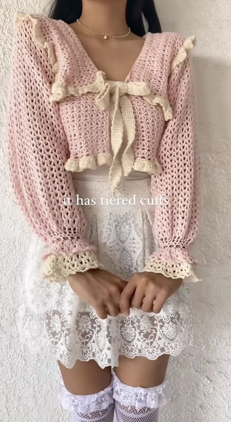 Crochet Ruffle Sweater, White And Pink Crochet Top, Crochet Ruffle Sleeves, Ruffle Yarn Projects, Crochet Store, Crochet Fairy, Crochet Stitches Guide, Crochet Bedspread Pattern, Beginner Crochet Tutorial