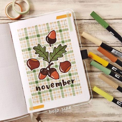 Bullet Journal November Spread, November Bullet Journal Ideas, November Bullet Journal Cover, November Cover Page, Thanksgiving Themes, November Bullet Journal, Artist Hue, Bullet Journal Cover, Habit Tracker Bullet Journal