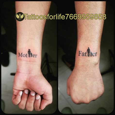 Father Font Tattoo, Brother Name Tattoo Ideas, Tattoo Mother And Father, Mother Father Tattoo Design, Father Mother Tattoo, Mother And Father Tattoos, Father Tattoo Design, Brother Tattoo For Men, Parents Tattoo