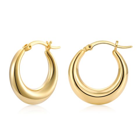 Mini Hoop Earrings Gold, Earrings Women Gold, Gold Hoops Amazon, Gold Hoop Earrings Amazon, Gold Hope Earrings Aesthetic, Beautiful Gold Jewelry, Cute Small Jewelry, Hold Hoops Earrings, Gold Thick Hoop Earrings