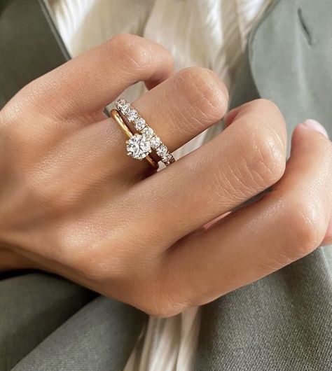 Ring Combos, Chloe Ring, Brilliant Cut Diamond Ring, Chloe Rose, Creative Jewelry Photography, Timeless Ring, White Gold Set, White Gold Wedding Bands, Yellow Gold Setting