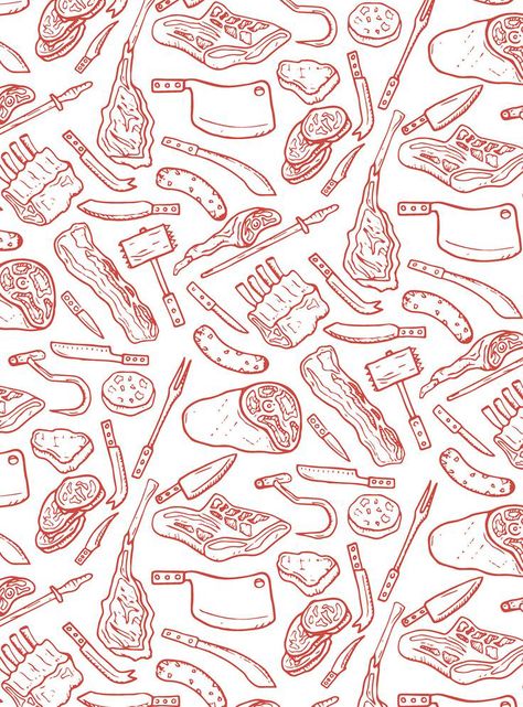 Butcher Illustration, Meat Wallpaper, Meat Pattern, Meat Art, Farm Logo Design, Mughal Art Paintings, Doodle Icon, Food Patterns, Pattern Store