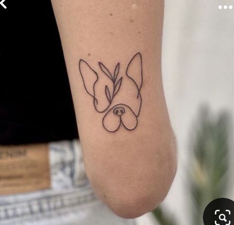 Dog Tattoo Ideas Frenchie, Frenchie Dog Tattoo, Best Dog Tattoos, Boston Terrier Tattoo Ideas, Frenchies Tattoo, Frenchie Outline Tattoo, Frenchie Tattoo Ideas, Goldendoodle Tattoo, Dog Tattoo Ideas For Women