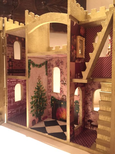 Victorian Christmas Castle Etsy CreativeCamelot Princess Castle Dollhouse Diy, Wooden Castle Painting Ideas, Wooden Castle Dollhouse, Castle Playhouse Plans, Dollhouse Stairs, Wood Castle, Castle Dollhouse, Maileg Doll House, Castle Crafts