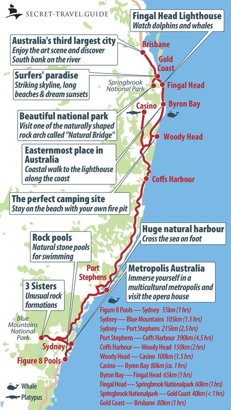 Travel Map East Coast Australia Part 1: From Sydney to Brisbane. Download from our website the NSW map to your smartphone as image so you can use it offline whenever you need to. Roadtrip Australia, Australia Bucket List, Australian Road Trip, Australia Itinerary, Australia Vacation, Australia Travel Guide, Australian Travel, Airlie Beach, Great Ocean Road