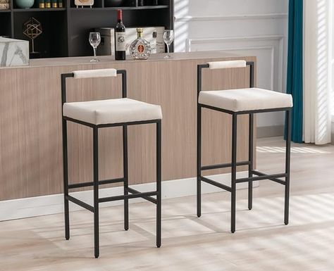 Amazon.com: CIMOTA White Linen Bar Stools Set of 2 with Back 30 Inch Bar Height Barstools,Modern Tall Bar Stools Upholstered Counter Stools for Kitchen Island Bar Chairs with Metal Legs for Home Bar/Pub, Beige : Home & Kitchen Stools For Kitchen, Tall Bar, Island Chairs, Tall Bar Stools, White Bar Stools, Stools For Kitchen Island, Leather Counter Stools, White Bar, 30 Bar Stools